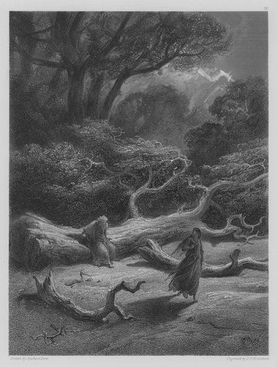 Vivien schließt Merlin im Baum ein von Gustave after Dore